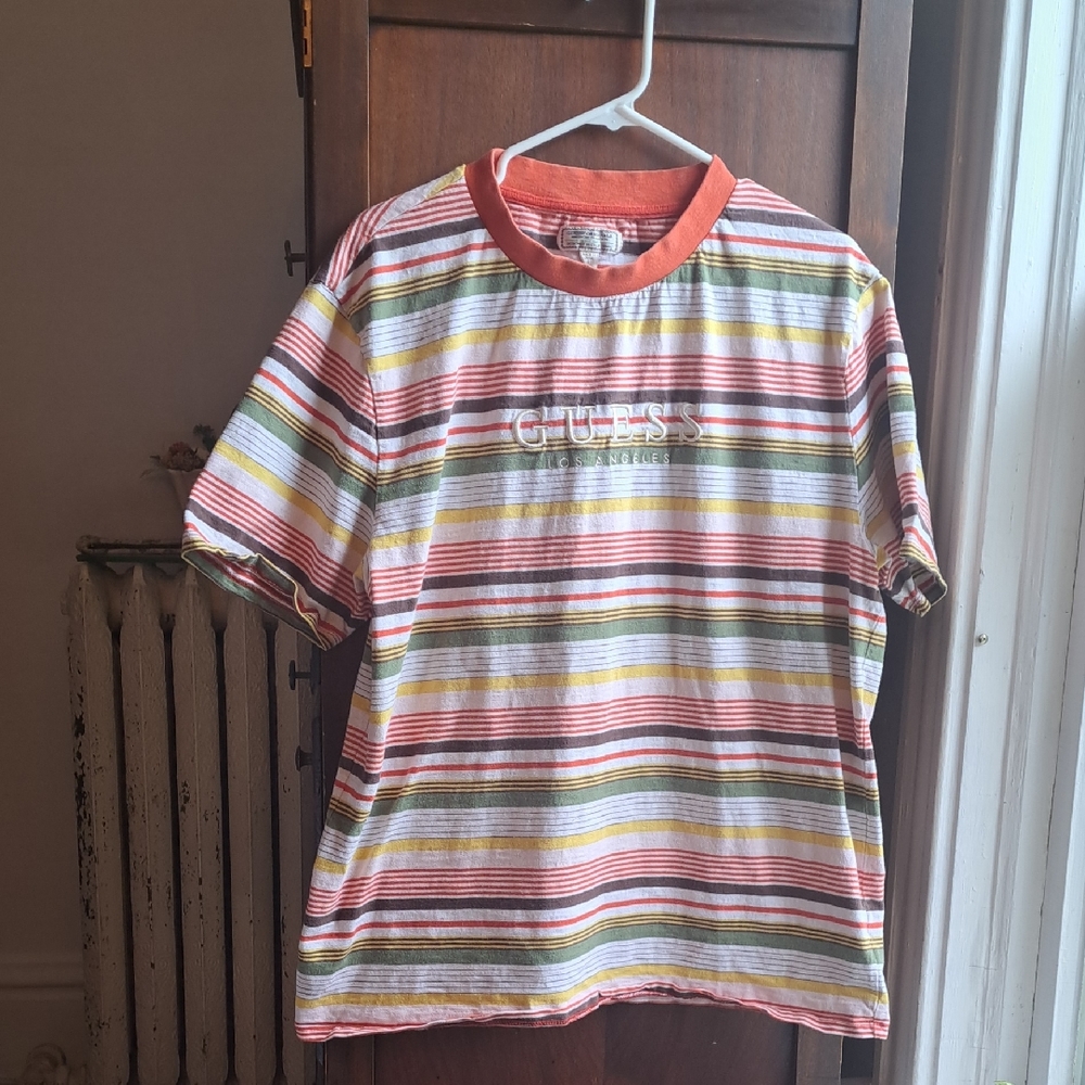 Guess Originals Vintage Mens Size L multicolor Striped Short Sleeve Tee